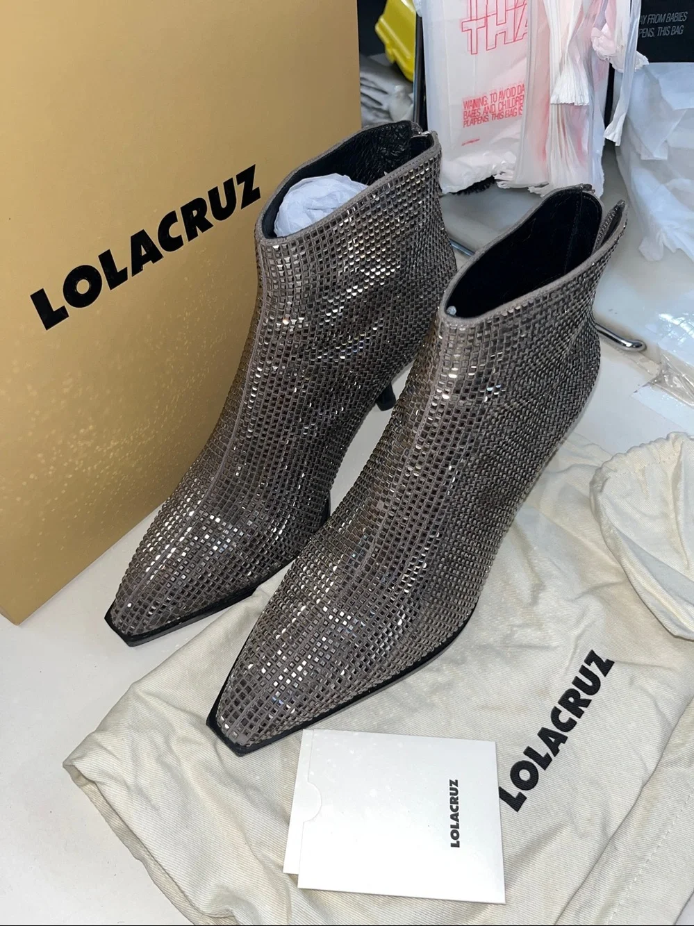 LOLACRUZ PLOMO CRYSTAL BOOTIES SZ 39 PERFECT